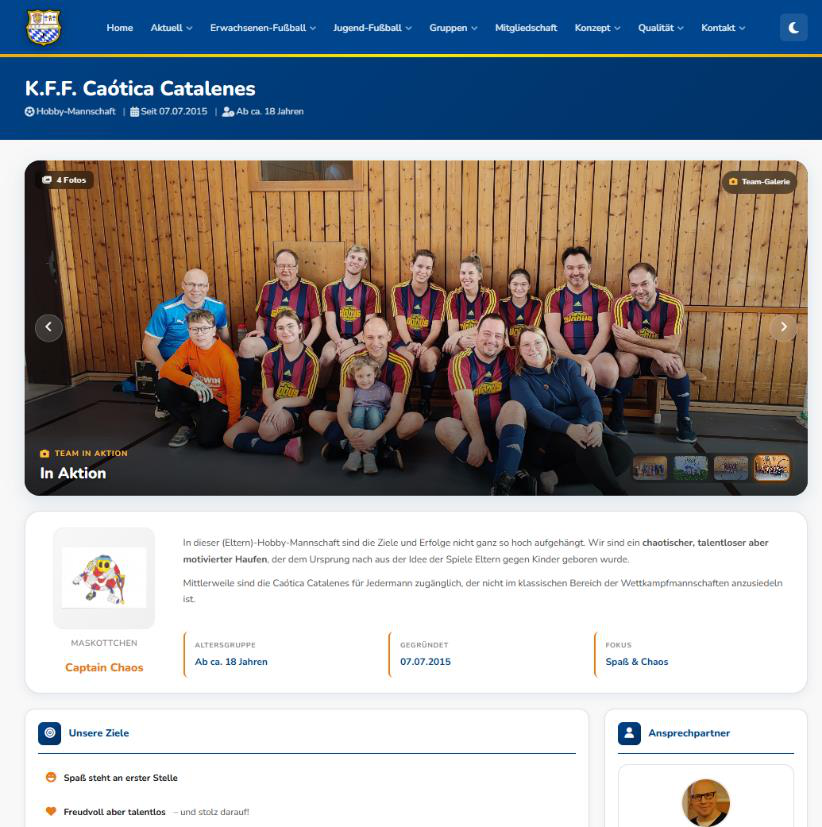 Screenshot der neuen K.F.F. Mettenheim Homepage